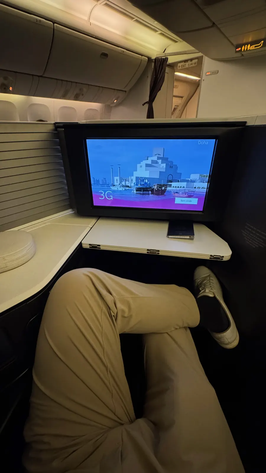 All aboard Qatar Airways QR678! Unfortunately they had a last minute plane change so we didn’t get our Q-Suite.