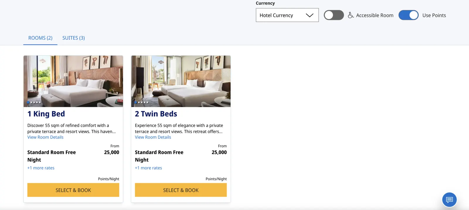 Booking options with points for Park Hyatt Marrakech.