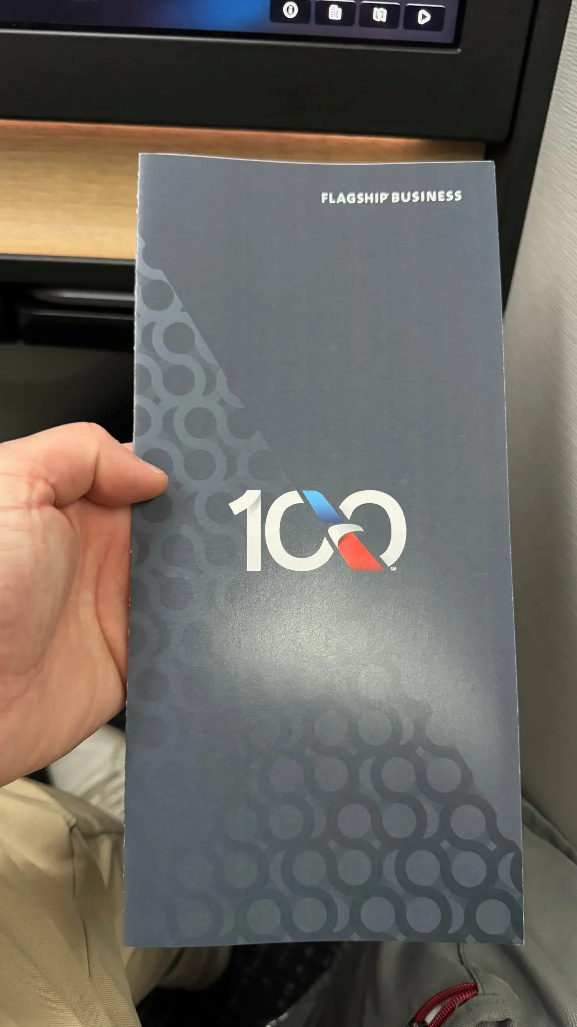 The special centennial-themed Flagship Business menu.