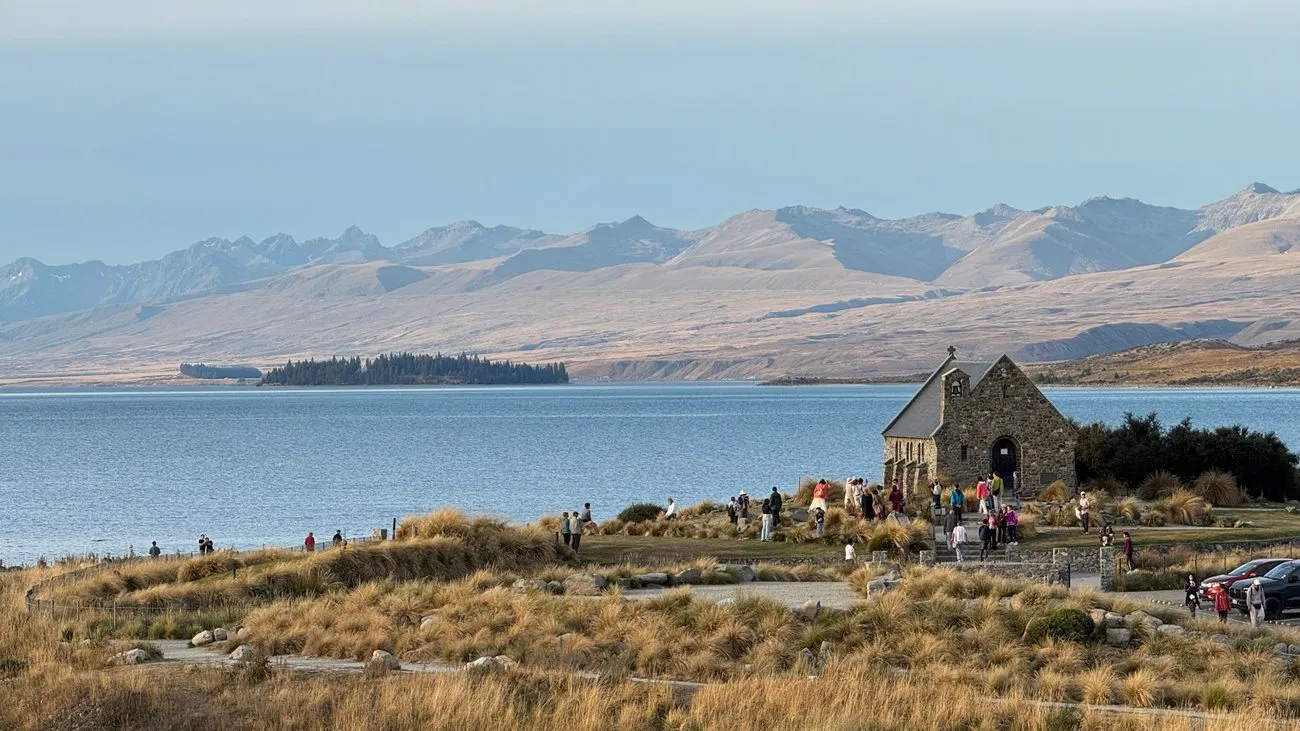 Lake Tekapo and the Church of the Good Shepherd.