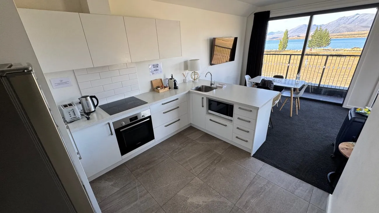 Our Lake Tekapo apartment had a well-equipped kitchen.