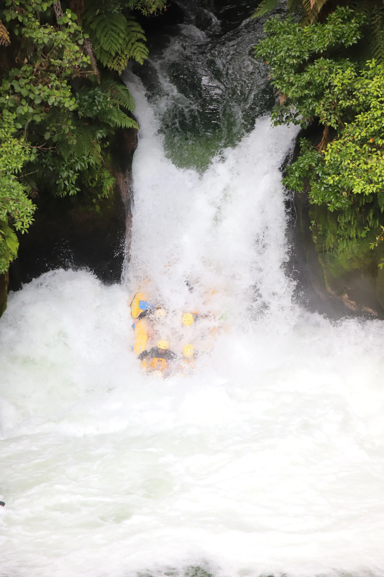 Going over Tutea Falls, a 23-foot plunge on the Kaituna River.