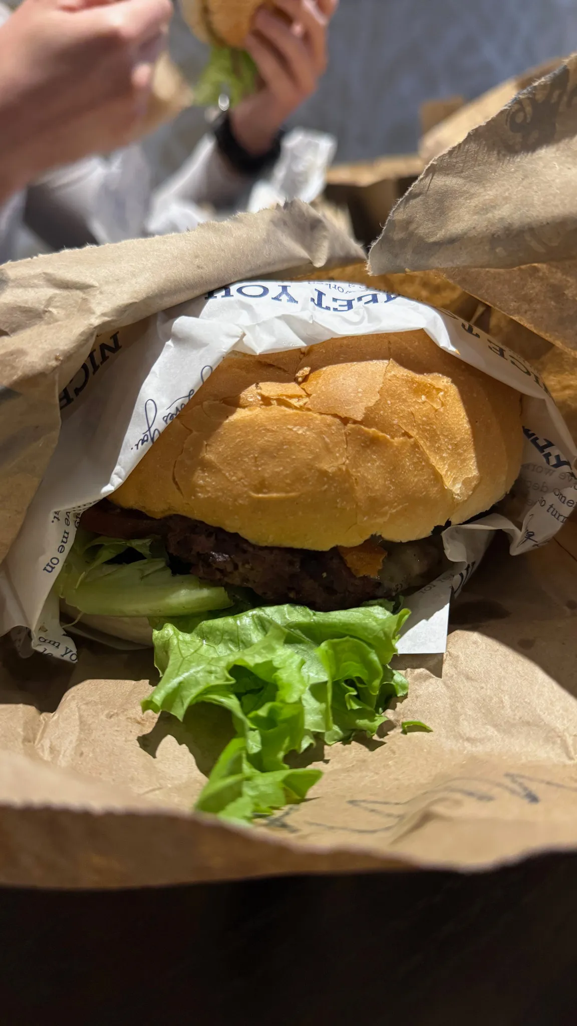 Our much-anticipated Fergburger: tasty, but a 6.5/10 for me.