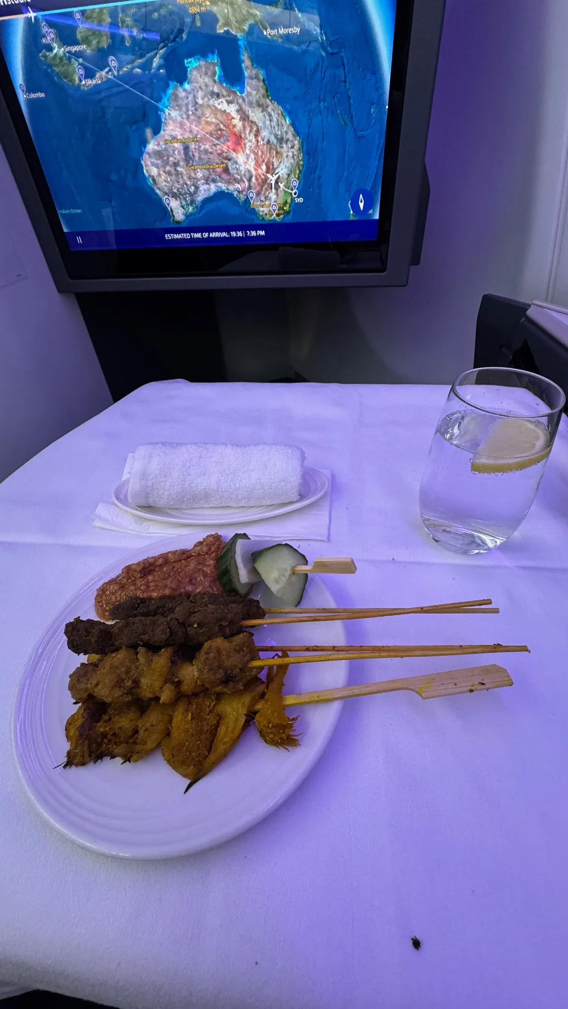 Satay with a side of moving map… my kind of meal!