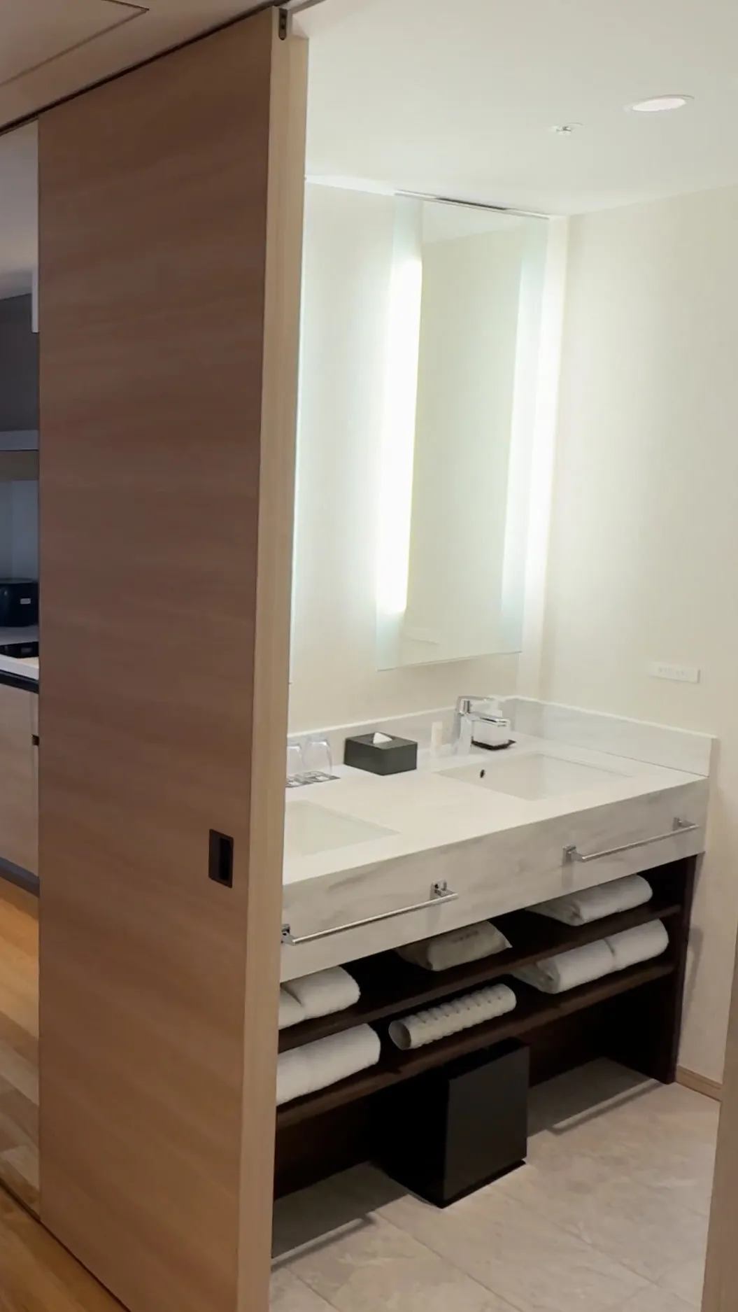 The double vanity, with space for both of us to get ready.