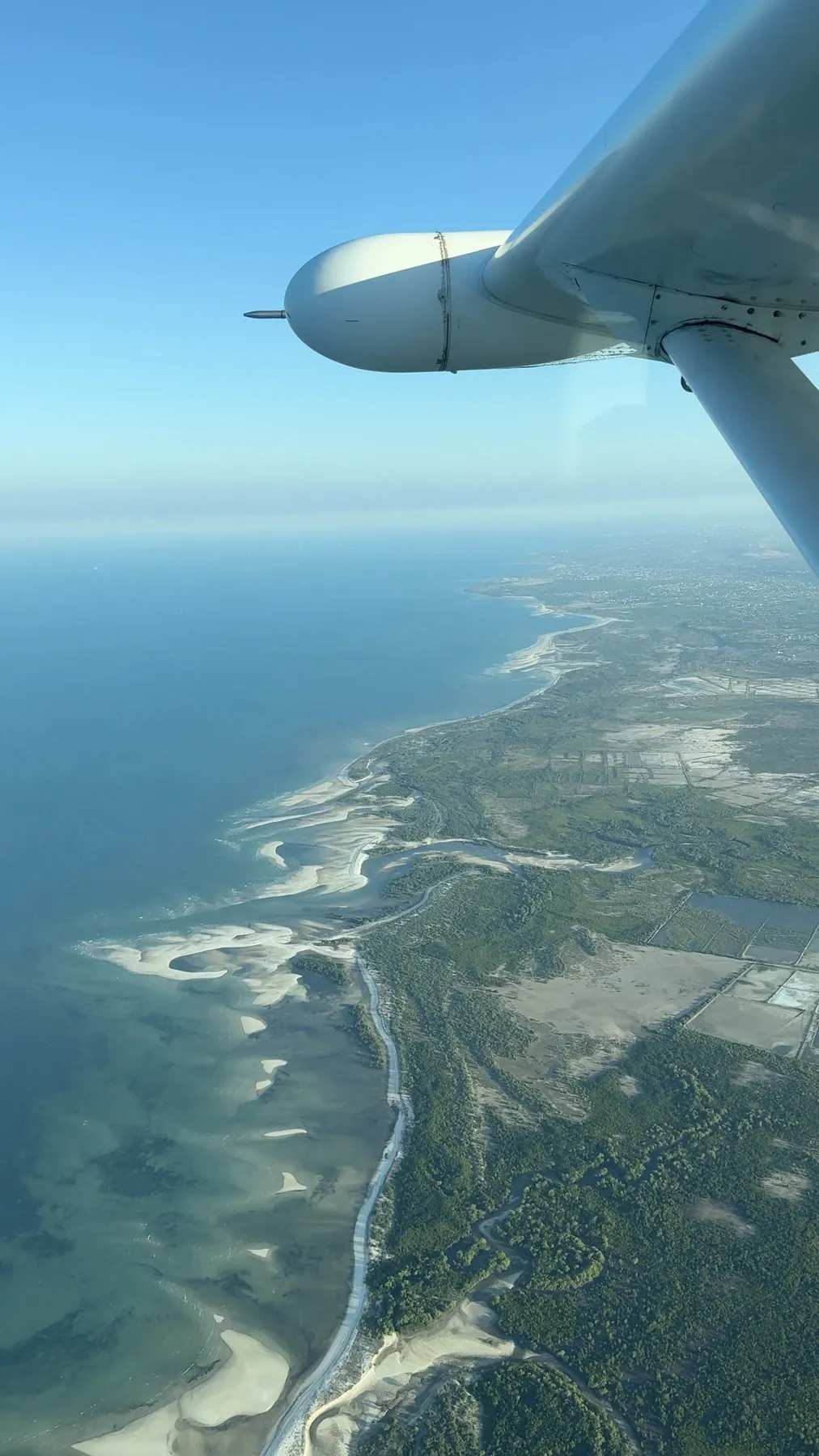 Coastal scenery from our Cessna as we crossed toward mainland Tanzania.