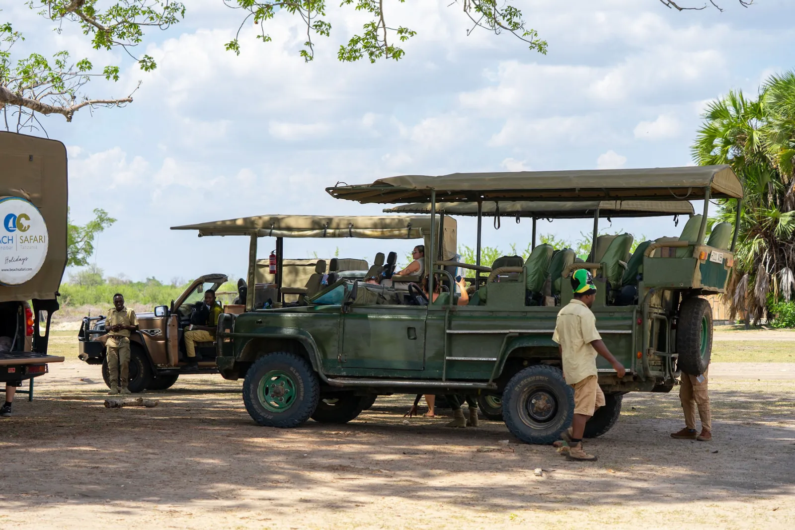 The open-air safari vehicles we used for our game drives in Nyerere. Photo by Ahmed Rawahy.
