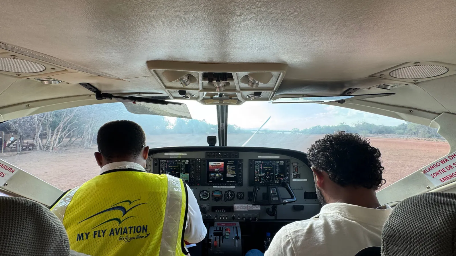 A look toward the cockpit and the dirt runway.