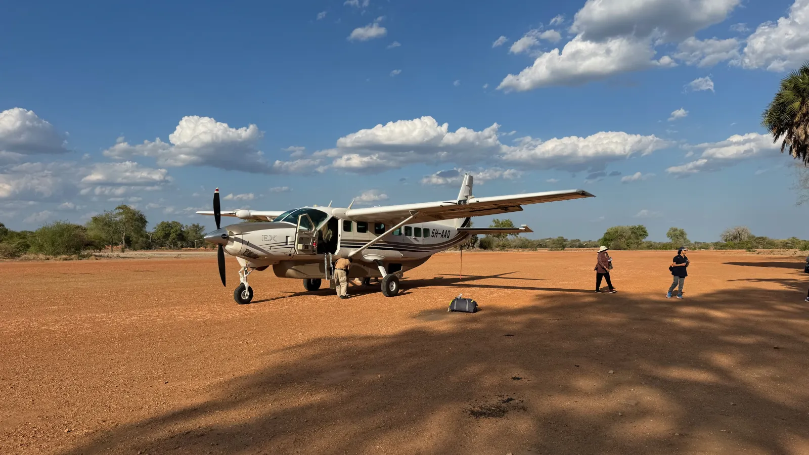 Our Cessna waiting on the dirt airstrip in Nyerere before the afternoon flight back to Zanzibar.